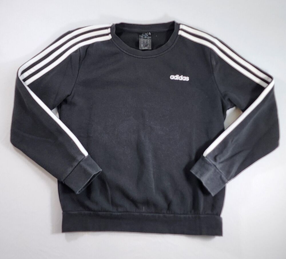 Adidas Sweatshirt Womens Medium Black 3 Stripe Logo Knit Long Sleeve Crew Neck